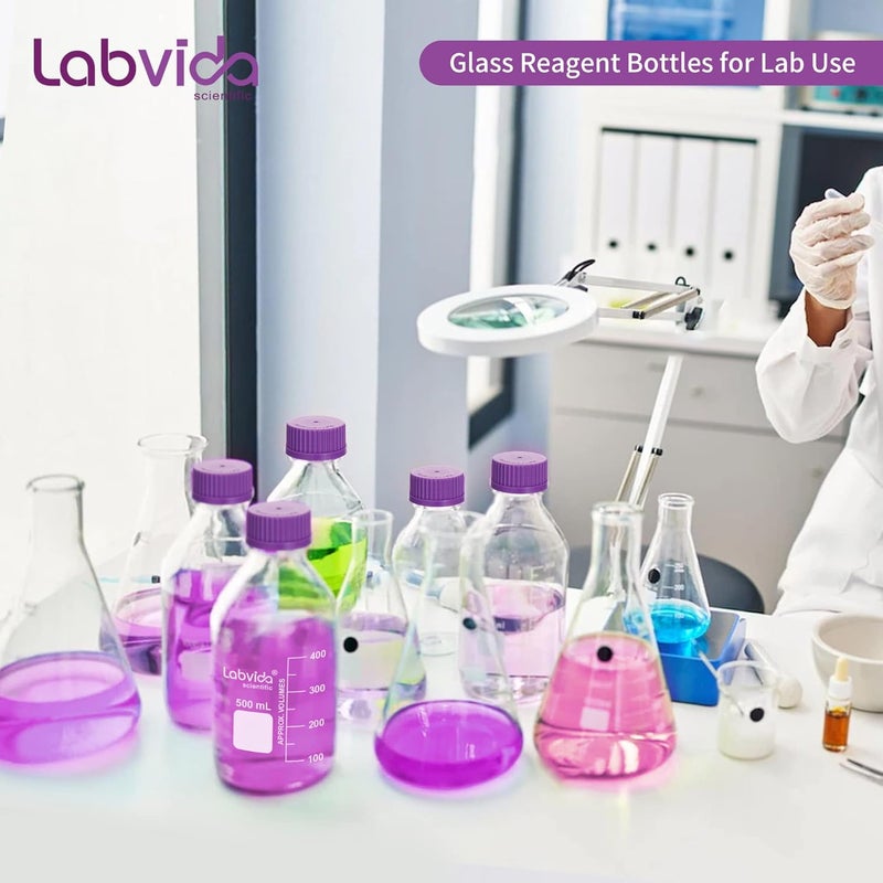Labvida 4 pcs of 250ml Round Media Storage Bottles, with GL45 Screw Cap in Purple, 3.3 Borosilicate Reagent Bottles for Labs, Schools and Home Use Glass Bottles, LVAD003 - Image 2